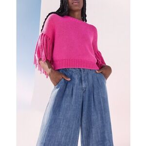 Splendid Collection Pink Cotton Knit Fringe Sweater Top Size S